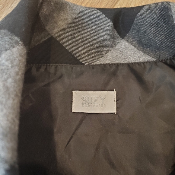 NWOT Suzy Shier mini dress with asymmetrical collar, size M, black & grey plaid - Picture 4 of 8